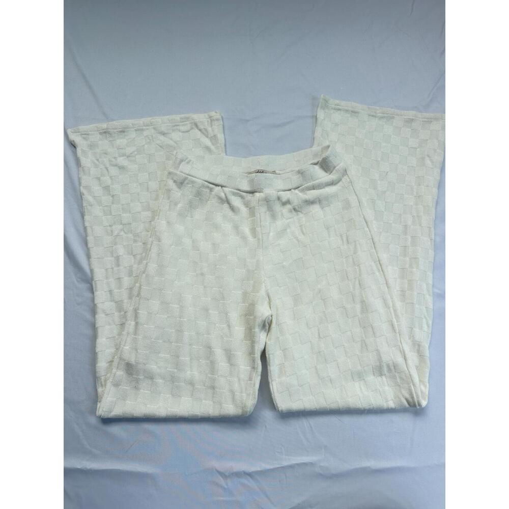 Atelier by Kirious Cream Checkered Textured Knit Flare Wide Leg Pants - S